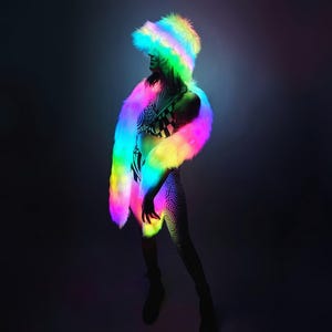 LED Glow Worm | Faux Fur Scarf: Festival Rave Burning Man Accessories