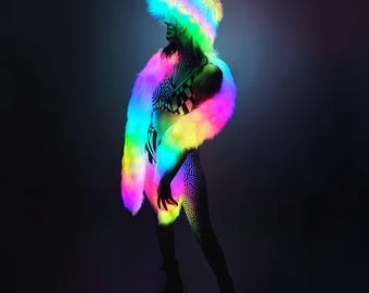LED Glow Worm | Faux Fur Scarf: Festival Rave Burning Man Accessories