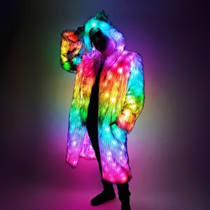 Custom LED Faux Fur Festival Coat | Faux Fur Jacket with Programmable Lights | Light-Up Fur Coat | Festival Rave NYE Burning Man