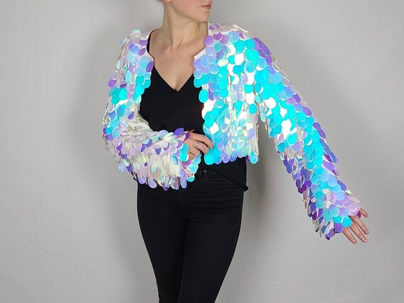 sculptor Glitter Flag Crop シズニルック Cropped Sequin Jacket | Satin Lined | Iridescent Paillette
