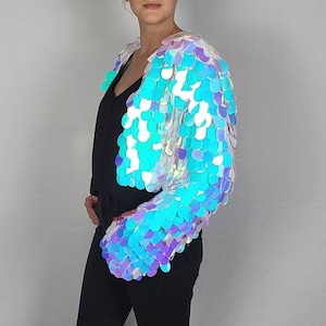 Cropped Sequin Jacket | Satin Lined | Iridescent Paillette Sequins | Festival Outfit