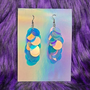 Iridescent Sequin Earrings Iridescent Paillette large Sequins Purple Blue Pink Silver or Rose Gold image 5