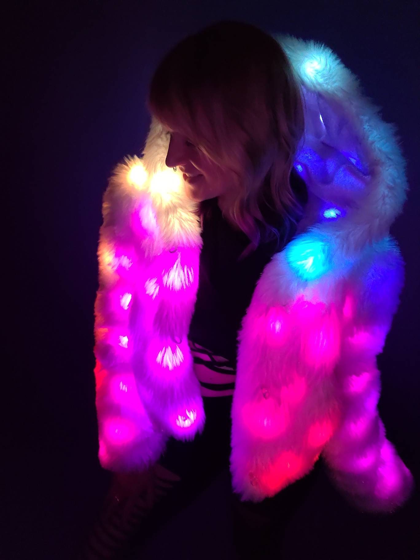 LED Cropped Furbaby Festival Coat Faux Fur Jacket With - Etsy