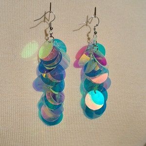 Iridescent Sequin Earrings Iridescent Paillette large Sequins Purple Blue Pink Silver or Rose Gold image 8