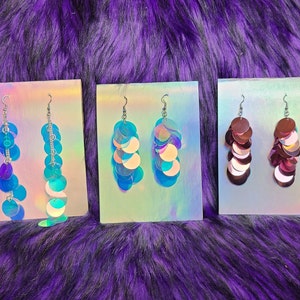 Iridescent Sequin Earrings Iridescent Paillette large Sequins Purple Blue Pink Silver or Rose Gold image 10