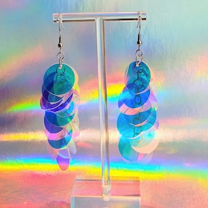 Iridescent Sequin Earrings | Silver or Rose Gold | Iridescent Paillette large Sequins | Purple Blue Pink