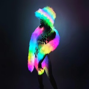 Glow Worm LED Scarf | Faux Fur Boa with Lights | Festival Rave NYE Burning Man