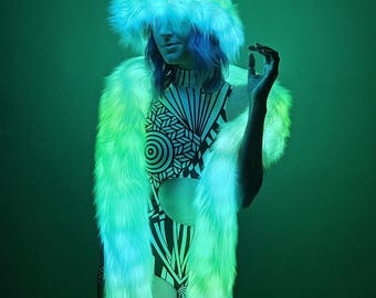 White LED Faux Fur Bucket Hat LED Faux Fur Bucket Hat – Chromatiicat main image 3