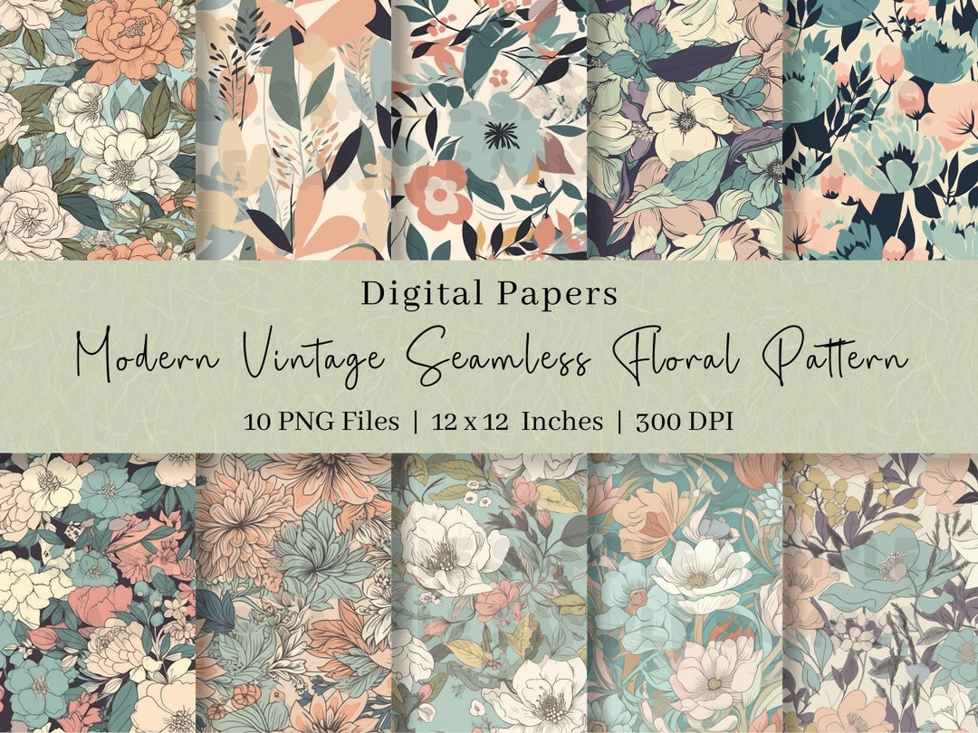 10 Modern Vintage Floral Pattern Digital Papers, Scrapbook Paper ...