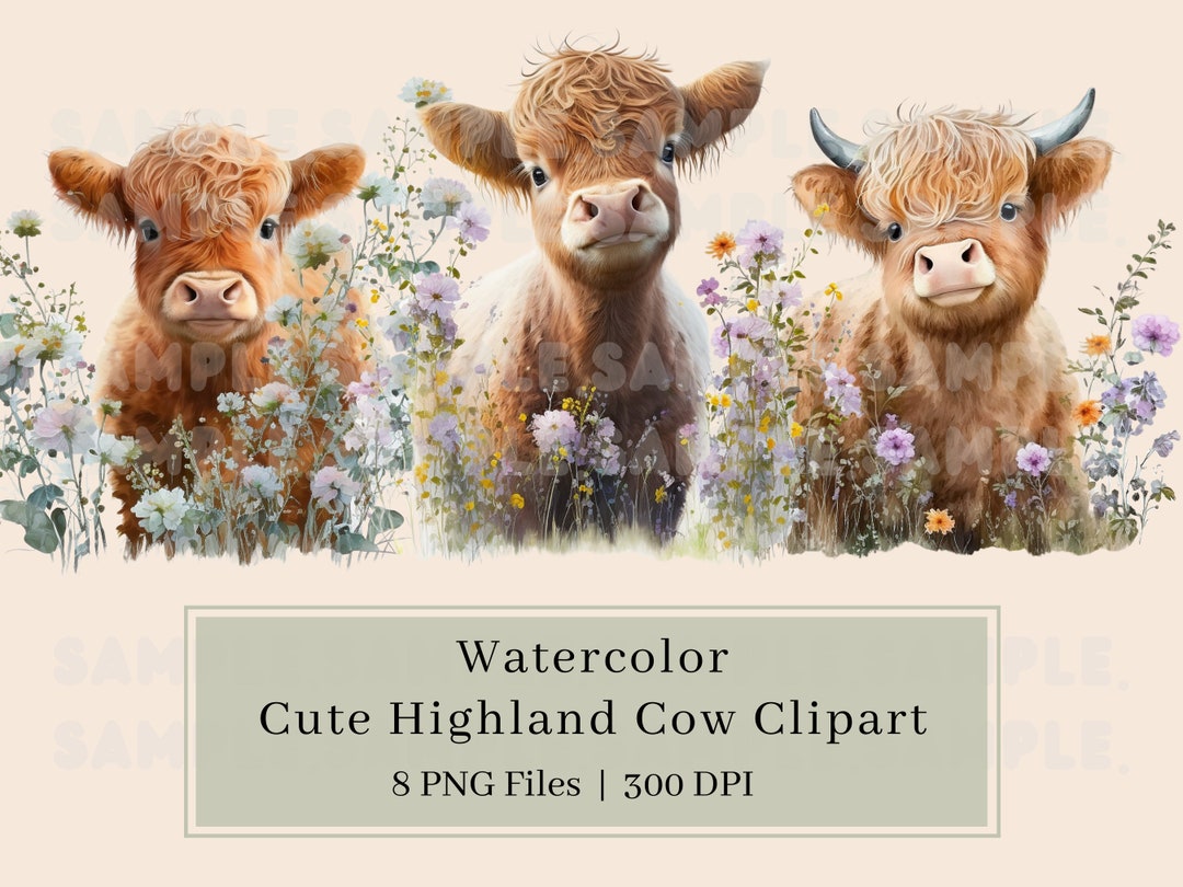 8 Watercolor Cow Clipart, PNG, Farm Animal Clipart, Cute, Nursery Wall ...