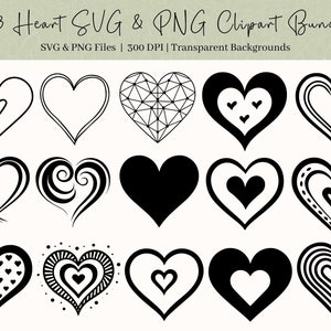 33 Hearts SVG Bundle, Hearts PNG, Heart Clipart, Cricut, Valentines Day Heart SVG, Love Hearts, Open Heart Art, Sublimation, Commercial Use