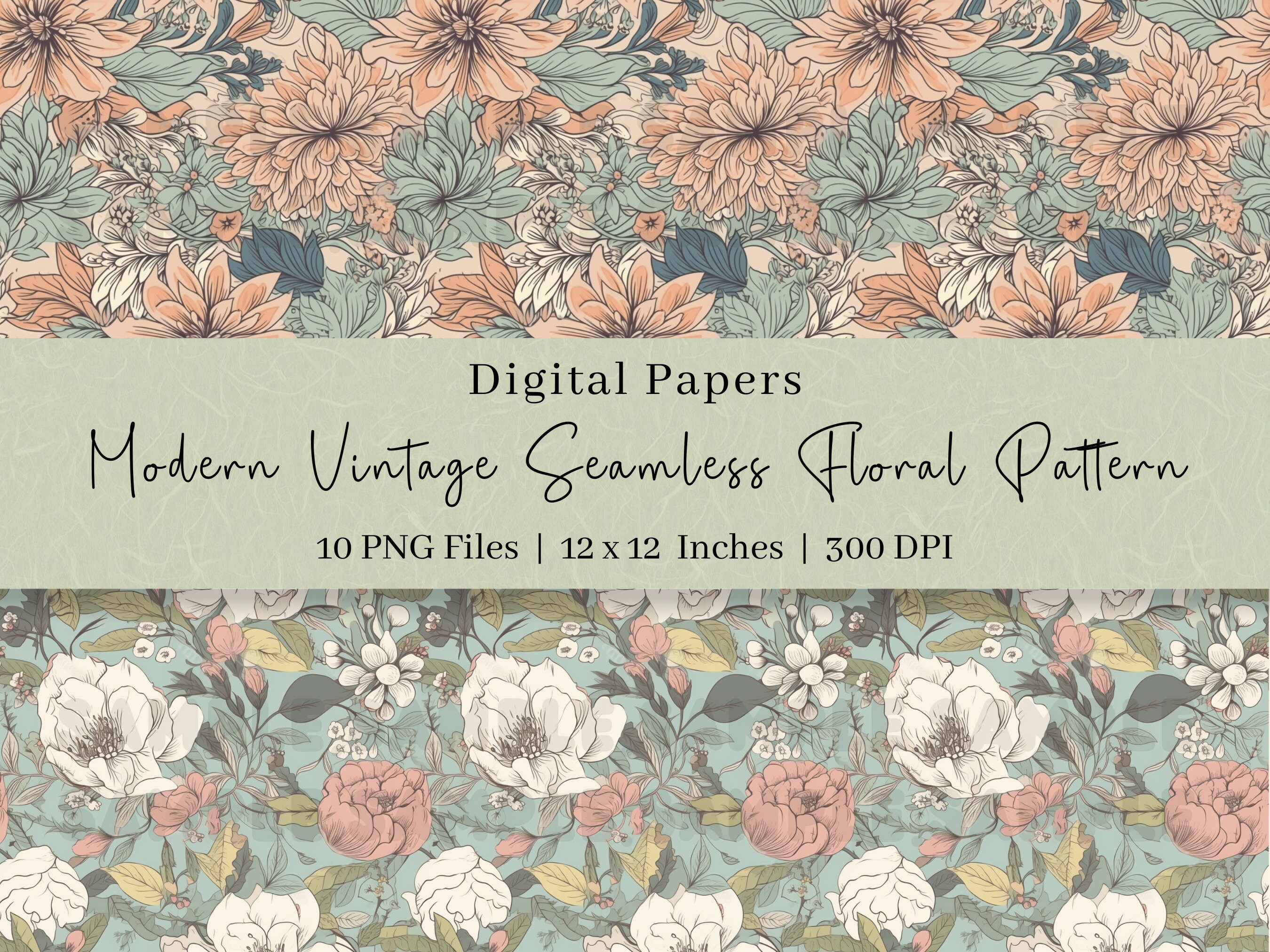 Foral Paper Pattern 10 Modern Vintage Floral Pattern Digital Papers Scrapbook - Etsy