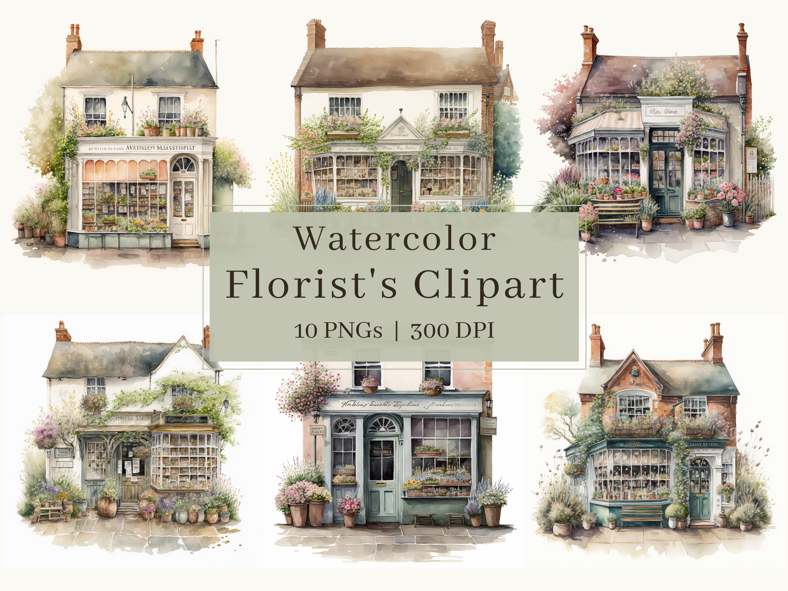 10 Flower Shop Clipart PNG Watercolor Florist's Clipart Etsy Australia