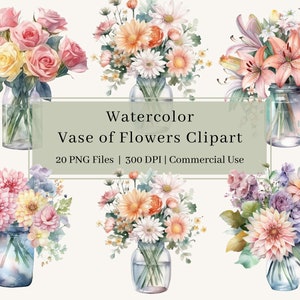20 Vase mit Blumen Clipart, PNG, Aquarell Blumen, Blumenstrauß Illustration, Blumenstrauß, Wandkunst, Karte, die kommerzielle Nutzung macht