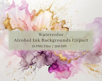 18 Watercolor Background Clipart PNG, Pink & Gold Watercolor Background, Alcohol Ink Clipart, Marble Effect, Dreamy Cliparts, Commercial Use