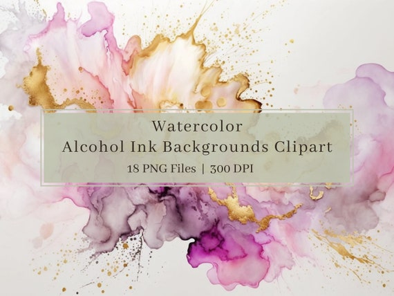 18 Watercolor Background Clipart PNG, Pink & Gold Watercolor Background, Alcohol Ink Clipart, Marble Effect, Dreamy Cliparts, Commercial Use