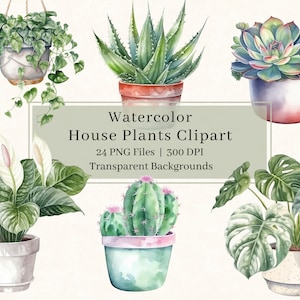 24 arte de plantas de casa, PNG, aquarela clipart de plantas de interior, ilustração de plantas, vegetação, arte de parede, criação de cartões, uso comercial
