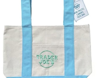 Trader's Joes Mini Pastel Canvas Tote Bag BLUE  NEW!