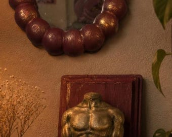 Vintage-style set of 2: mini burgundy mirror mini picture frame  a male bust.