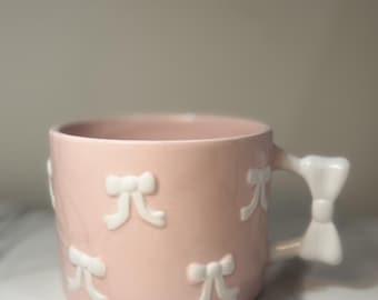 New Pink large Ceramic Bow Mug 3