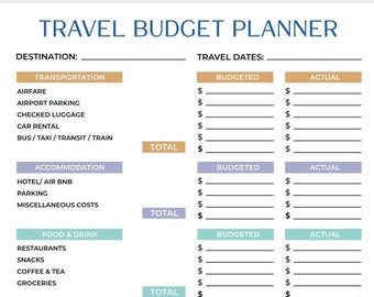 Reisebudget Planer | Reisebudget Rechner | Planer Urlaubsbudget | Reisebudget-Planer | Reiseplaner | Sofortdownload