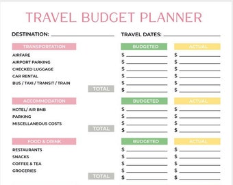 Travel Budget Planner | Travel Budget Calculator | Vacation Budget Planner | Trip Budget Planner | Travel Organiser | Instant Download