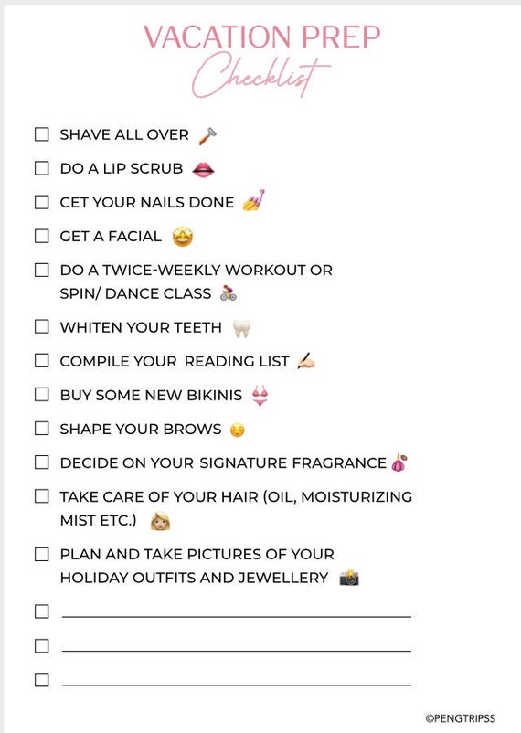Holiday Prep Checklist Vacation Glow up List Vacation Prep