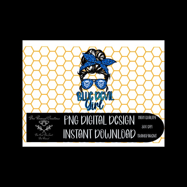 Blue Devil Girl Messy Bun PNG Digital Design | Digital Download