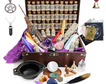 91-Piece Witchcraft Starter Kit: Wiccan Altar Supplies, Herbs, Crystals
