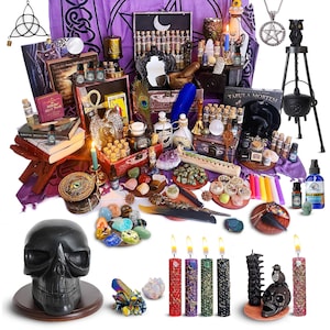 Kit de brujería de lujo con suministros de boticario y wicca, kit de inicio de suministros de bruja, suministros de altar para brujas premium
