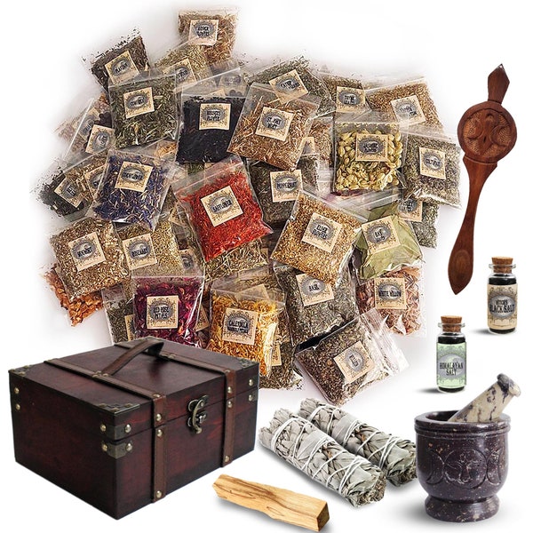 Witchcraft Kit, Apothecary kit Box with Wiccan Herbs/Supplies, Witch Supplies Starter Kit, Altar Supplies for Witches #A11