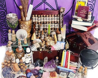 Witchcraft Kit, Apothecary kit Box with Wiccan Supplies, Witch Supplies Starter Kit, Altar Supplies for Witches