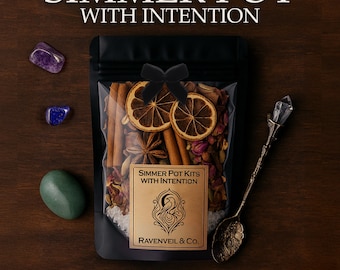 Simmer Pot Kit with Intention - Intention Simmer Pot - Stovetop Potpourri: Cozy Home Fragrance Vintage Spoon, Crystal & Velvet Bow - Gifts