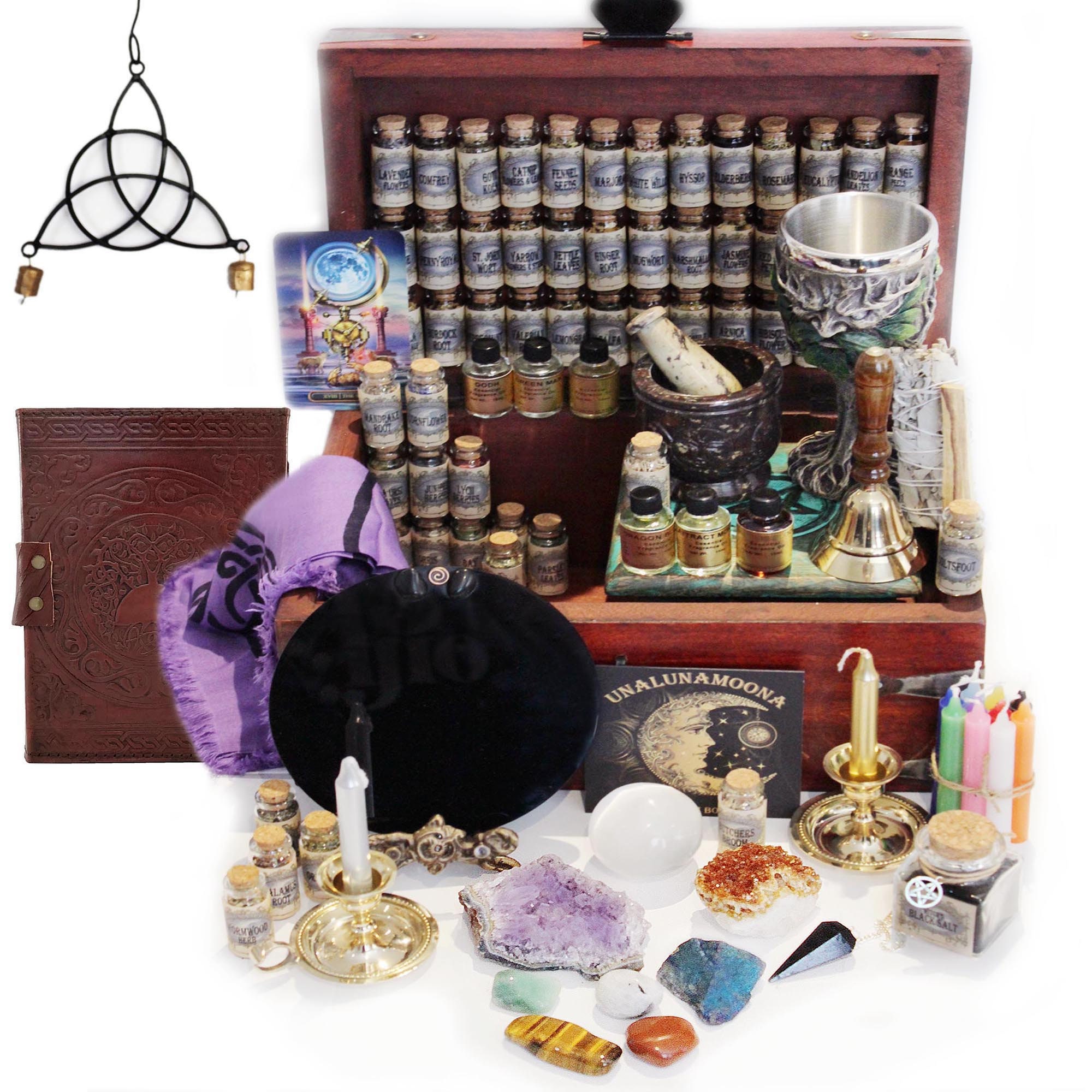 Witchcraft Kit, Apothecary kit Box with Wiccan Supplies, Witch Supplies Starter Kit, Altar Supplies for Witches
