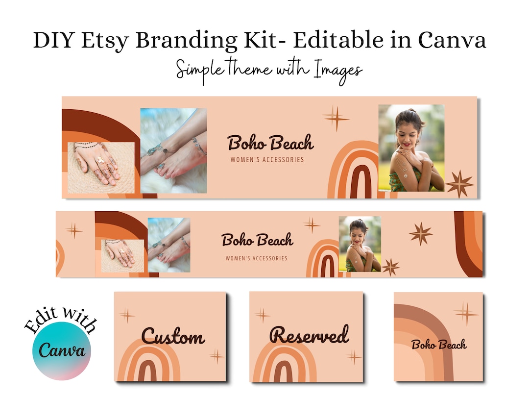 Boho Etsy Banner and Branding Kit Editable in Canva | Beige Boho DIY ...