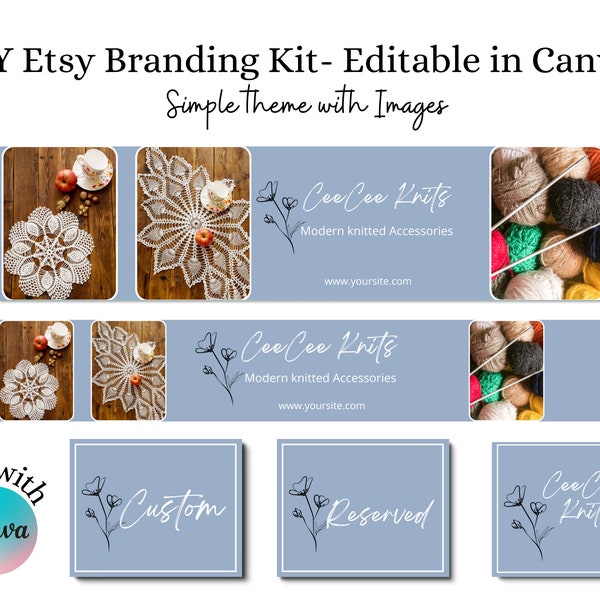 Editable Etsy banner for crochet and knitting shops | Canva DIY edit Etsy shop cover| Etsy branding graphics set | Edit text & images