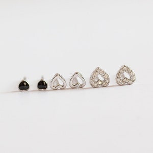 3 Heart Mini Stud Earring Set, Cute Dainty Heart Earrings Set, Super Small Tiny Heart Earrings, Hollow Solid Mix Silver Micro Heart Jewelry