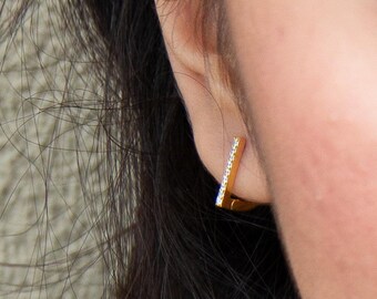 Gold Plated Sterling Silver D Flat Huggie Hoop Earrings