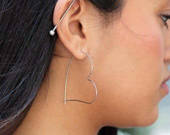 Large Hoop Heart Earrings, Big Heart Hoop Earrings