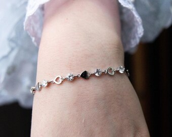 Sterling Silver Heart Link Bracelet with Cubic Zirconia