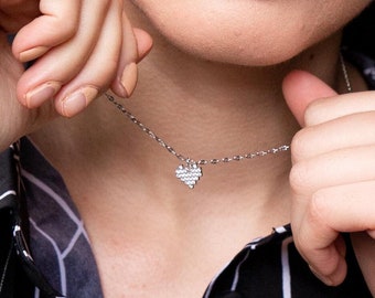Sterling Silver 8-Bit Heart Necklace: Gamer Pixel Jewelry