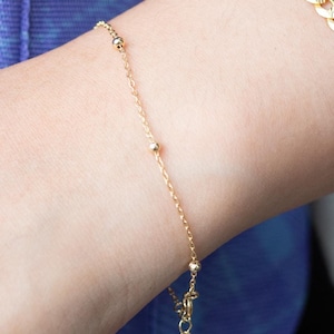Dainty Beaded Chain Bracelet: 14k Gold Plated Sterling Silver
