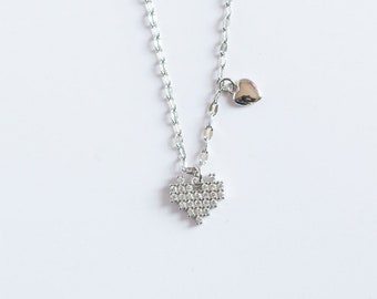 8-Bit Heart Necklace: Sterling Silver Pixel Gamer Jewelry