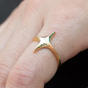 Bold Star Ring, Four Point Star Earrings, Gold Star Finger Ring, Single Star Ring, Star Jewelry, Big Star Ring, Star Adjustable Ring