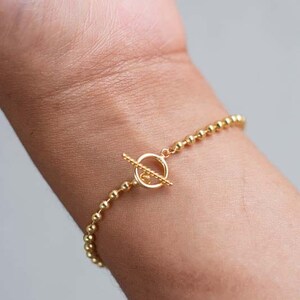 18k Gold Plated Ball Chain Bracelet: Sterling Silver Beaded Lariat