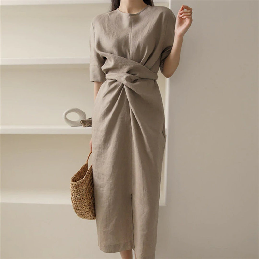 Linen Maxi Minimalist Summer Khaki Dress Natural Dress - Etsy