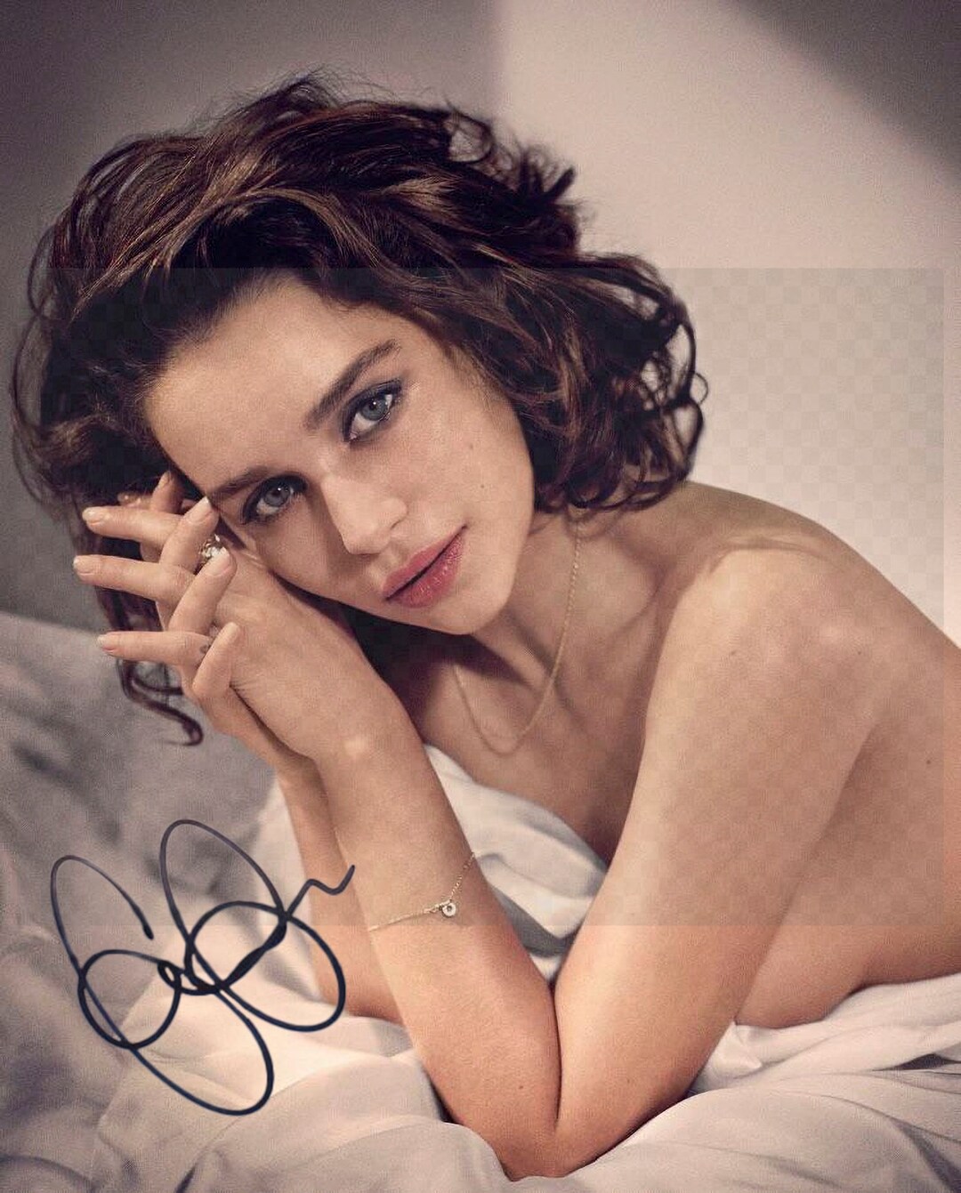 Emila Clarke Signed Autographed Photo Nude Sideboob Bedroom - Etsy