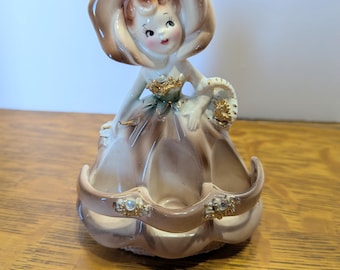 Vtg Enesco Japanese ceramic flower girl lipstick holder