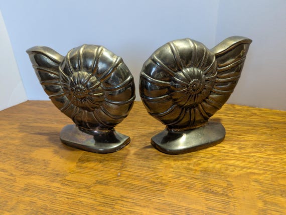 Vintage brass nautilus seashell bookends...