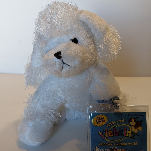 Vintage Ganz Webkinz white poodle (#5014) with tags, virtual pet.